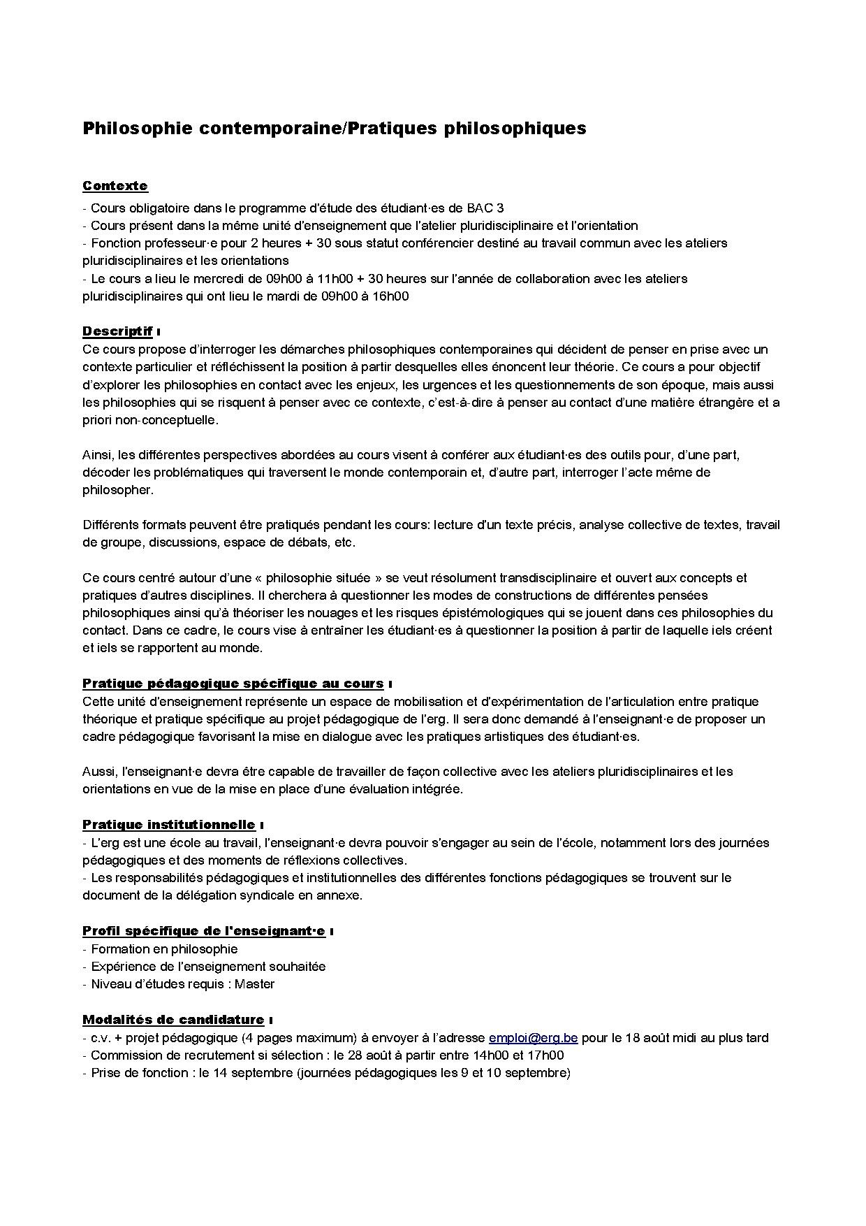 Philosophie contemporaine/Pratiques philosophiques B3