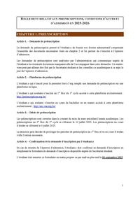 règlement relatif aux préinscriptions